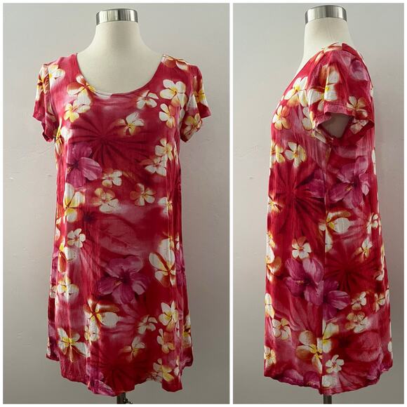 Vintage Jams World Hawaiian Mini Dress Tropical Hibiscus in Puanani Red Medium - Picture 1 of 9